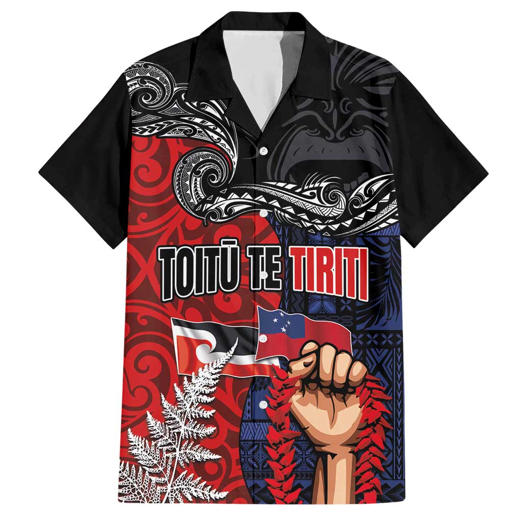Aotearoa and Samoa Toitu Te Tiriti Hawaiian Shirt Honour the Treaty - Te Tiriti Is Us LT03 Black - Polynesian Pride
