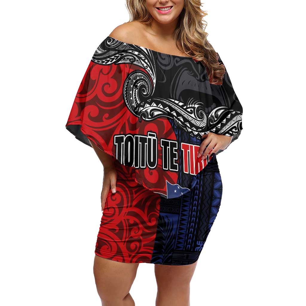 Aotearoa and Samoa Toitu Te Tiriti Off Shoulder Short Dress Honour the Treaty - Te Tiriti Is Us