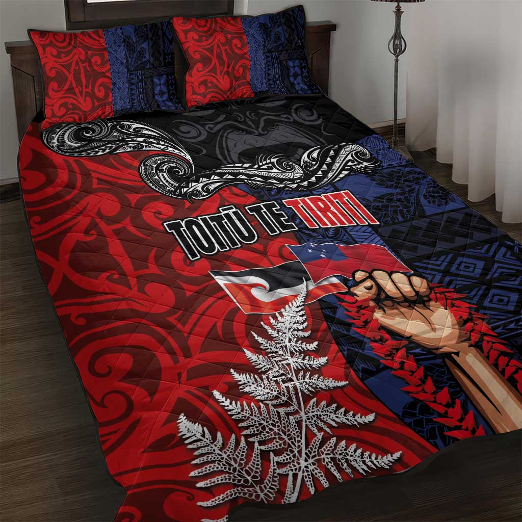 Aotearoa and Samoa Toitu Te Tiriti Quilt Bed Set Honour the Treaty - Te Tiriti Is Us LT03 Black - Polynesian Pride
