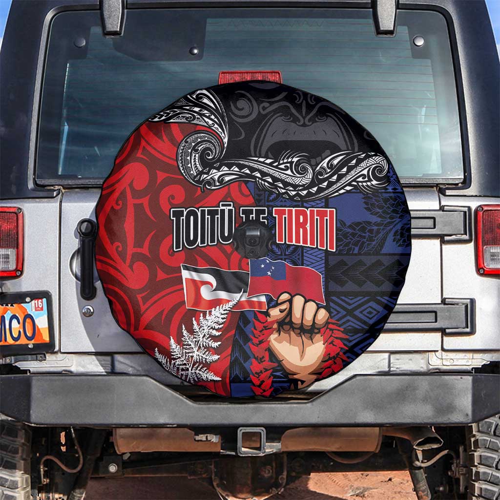Aotearoa and Samoa Toitu Te Tiriti Spare Tire Cover Honour the Treaty - Te Tiriti Is Us LT03 Black - Polynesian Pride
