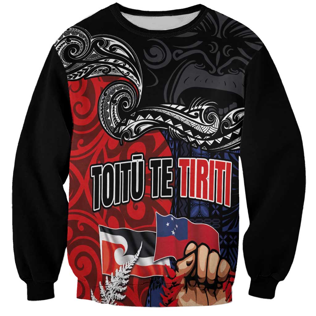Aotearoa and Samoa Toitu Te Tiriti Sweatshirt Honour the Treaty - Te Tiriti Is Us LT03 Unisex Black - Polynesian Pride