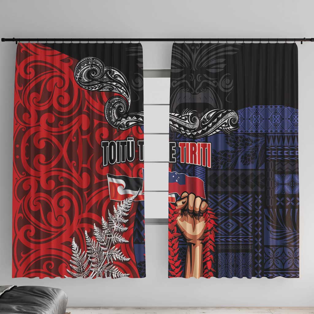 Aotearoa and Samoa Toitu Te Tiriti Window Curtain Honour the Treaty - Te Tiriti Is Us LT03 With Hooks Black - Polynesian Pride