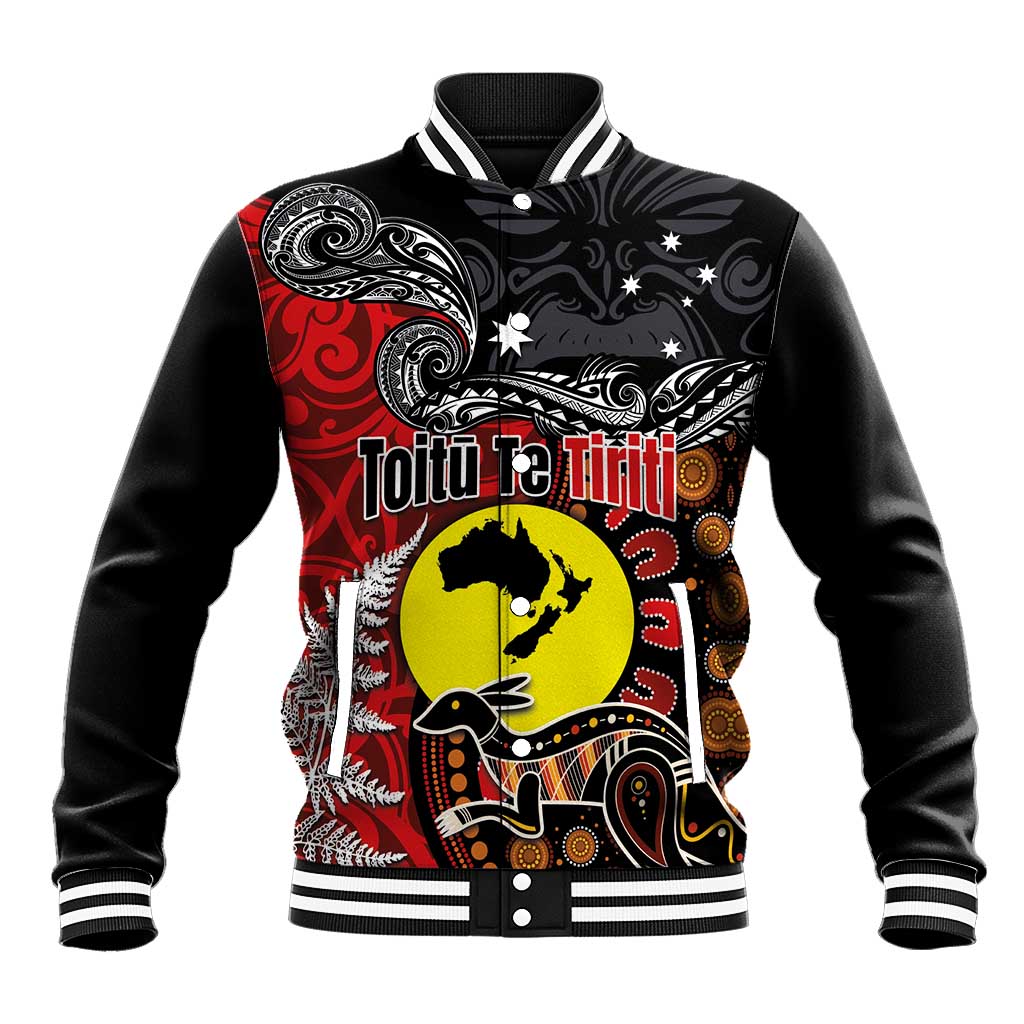 Aotearoa and Australia Toitu Te Tiriti Baseball Jacket Honour the Treaty - Te Tiriti Is Us LT03 Unisex Black - Polynesian Pride