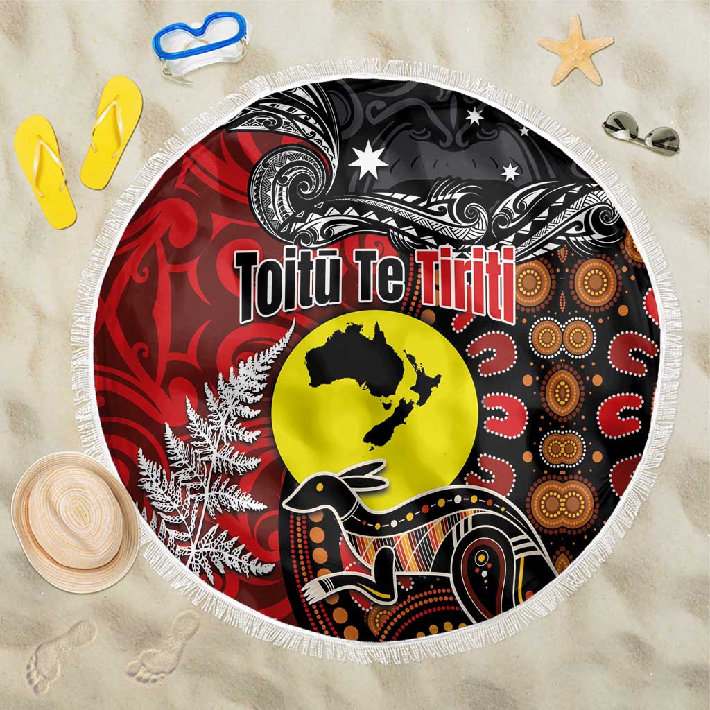 Aotearoa and Australia Toitu Te Tiriti Beach Blanket Honour the Treaty - Te Tiriti Is Us LT03 One Size 150cm Black - Polynesian Pride