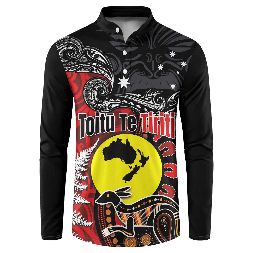 Aotearoa and Australia Toitu Te Tiriti Button Sweatshirt Honour the Treaty - Te Tiriti Is Us LT03 Black - Polynesian Pride