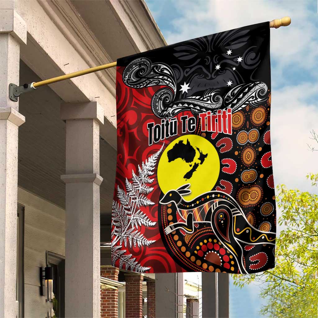 Aotearoa and Australia Toitu Te Tiriti Garden Flag Honour the Treaty - Te Tiriti Is Us LT03 House Flag Black - Polynesian Pride