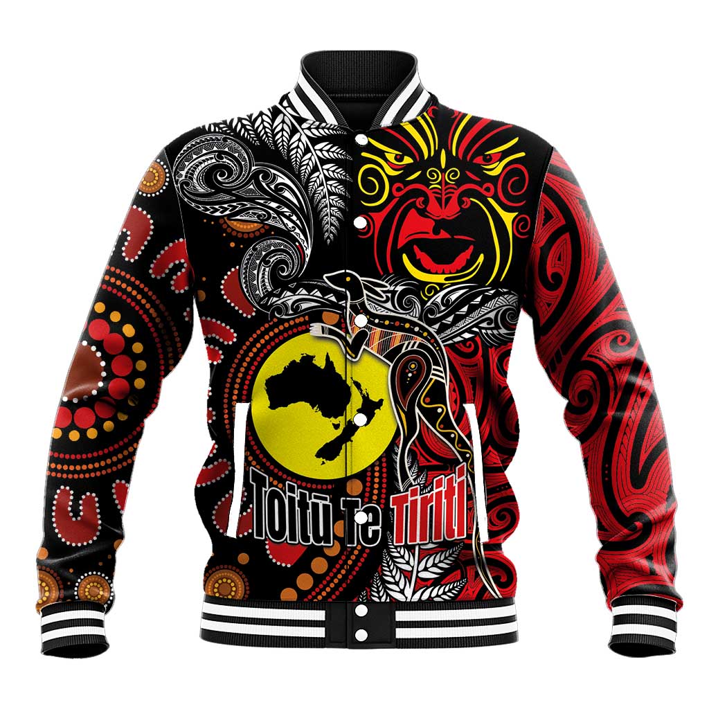 Aotearoa and Australia Toitu Te Tiriti Baseball Jacket Honour the Treaty - Stand Together Stand Stronger LT03 Unisex Black - Polynesian Pride