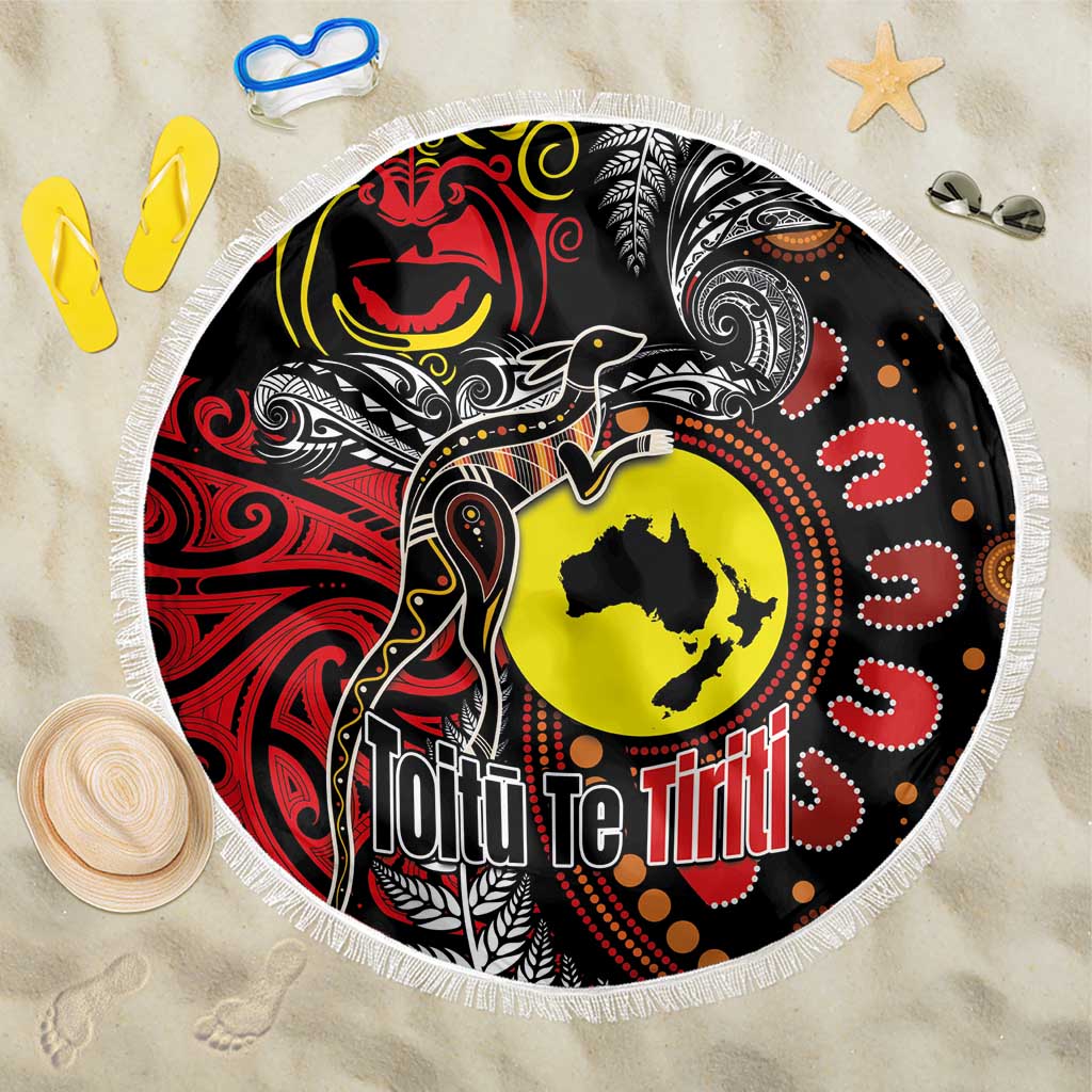 Aotearoa and Australia Toitu Te Tiriti Beach Blanket Honour the Treaty - Stand Together Stand Stronger LT03 One Size 150cm Black - Polynesian Pride