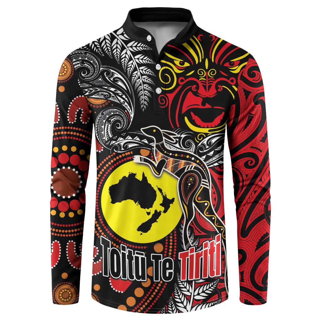 Aotearoa and Australia Toitu Te Tiriti Button Sweatshirt Honour the Treaty - Stand Together Stand Stronger LT03 Black - Polynesian Pride