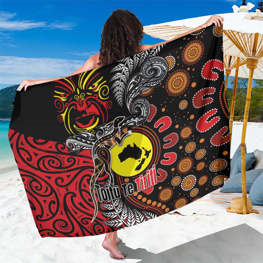 Aotearoa and Australia Toitu Te Tiriti Sarong Honour the Treaty - Stand Together Stand Stronger LT03 One Size 44 x 66 inches Black - Polynesian Pride