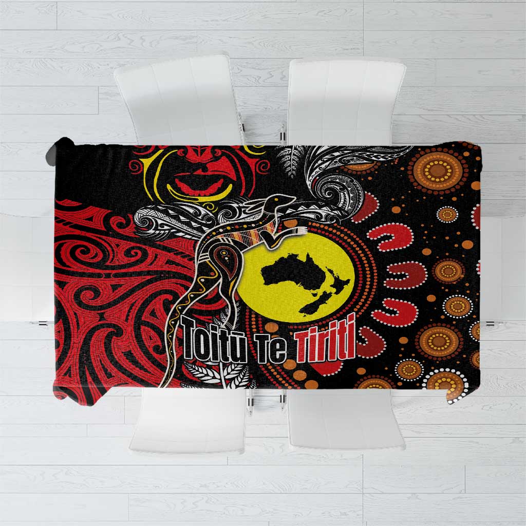 Aotearoa and Australia Toitu Te Tiriti Tablecloth Honour the Treaty - Stand Together Stand Stronger LT03 Black - Polynesian Pride