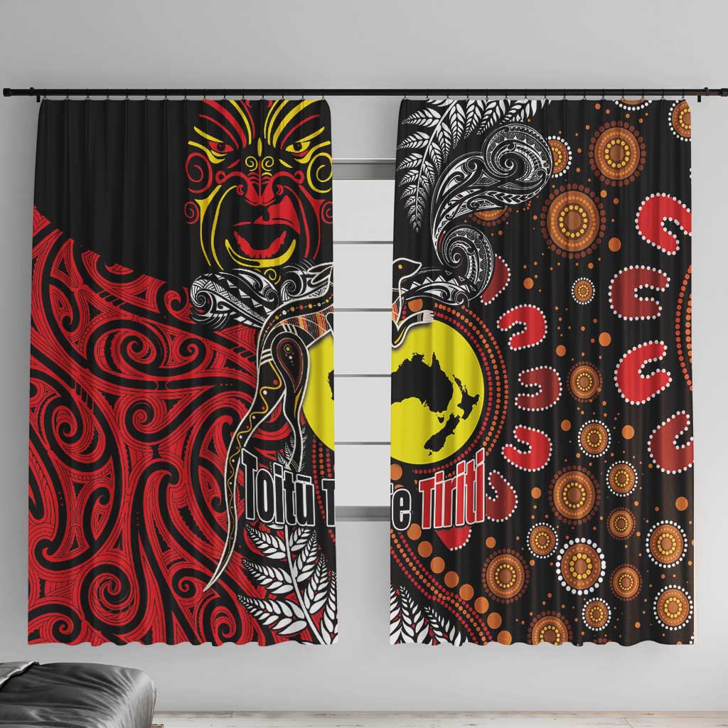 Aotearoa and Australia Toitu Te Tiriti Window Curtain Honour the Treaty - Stand Together Stand Stronger LT03 With Hooks Black - Polynesian Pride