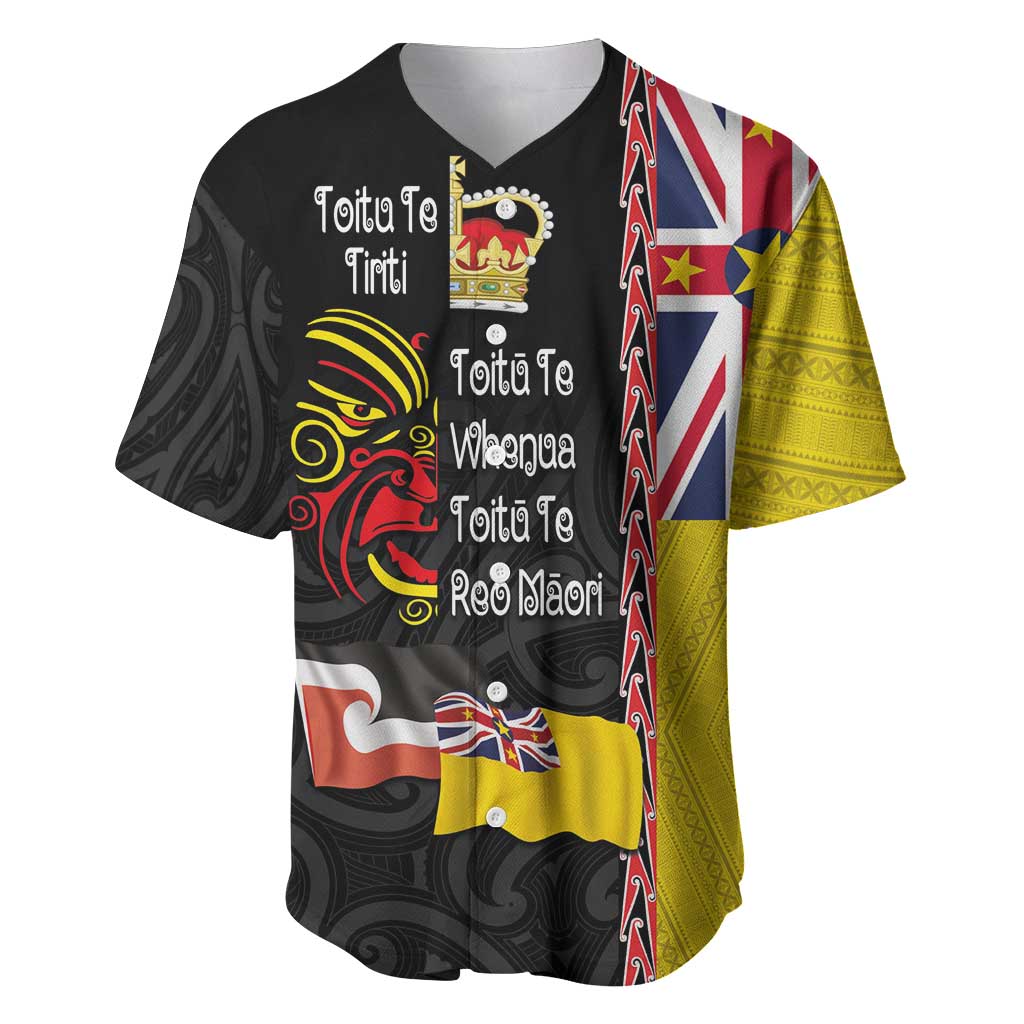 Aotearoa and Niue Toitu Te Tiriti Baseball Jersey Honour the Treaty - Fight Together Stand Together LT03 Black - Polynesian Pride