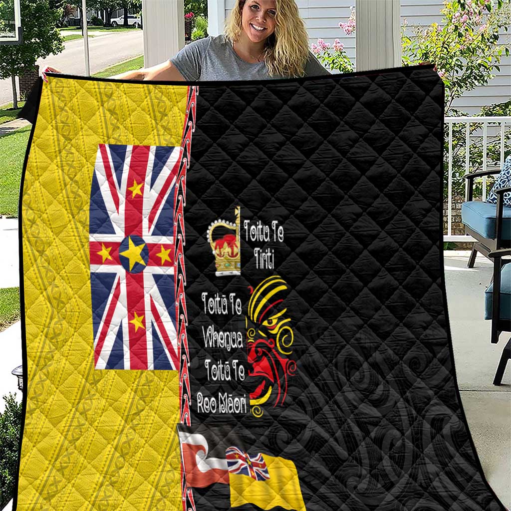 Aotearoa and Niue Toitu Te Tiriti Quilt Honour the Treaty - Fight Together Stand Together LT03 Black - Polynesian Pride