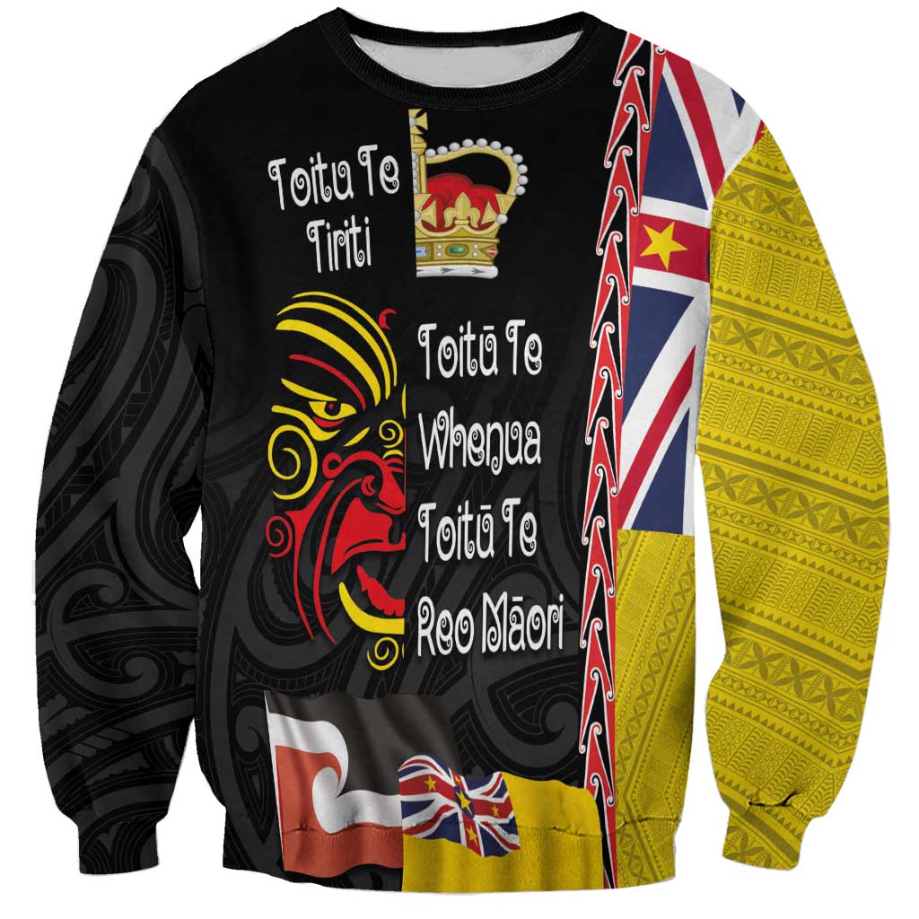 Aotearoa and Niue Toitu Te Tiriti Sweatshirt Honour the Treaty - Fight Together Stand Together LT03 Unisex Black - Polynesian Pride