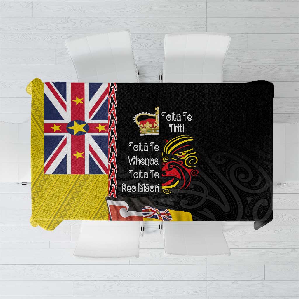 Aotearoa and Niue Toitu Te Tiriti Tablecloth Honour the Treaty - Fight Together Stand Together LT03 Black - Polynesian Pride