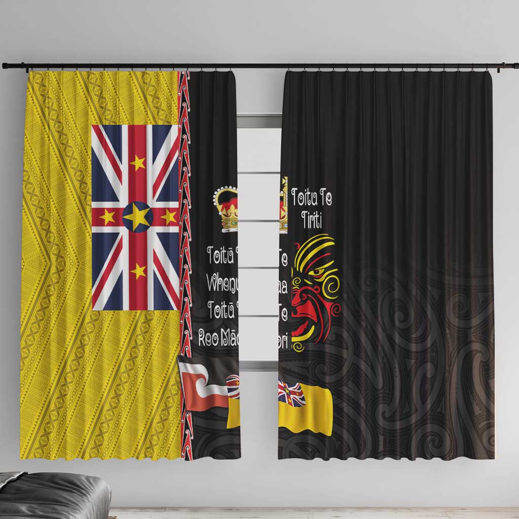 Aotearoa and Niue Toitu Te Tiriti Window Curtain Honour the Treaty - Fight Together Stand Together LT03 With Hooks Black - Polynesian Pride