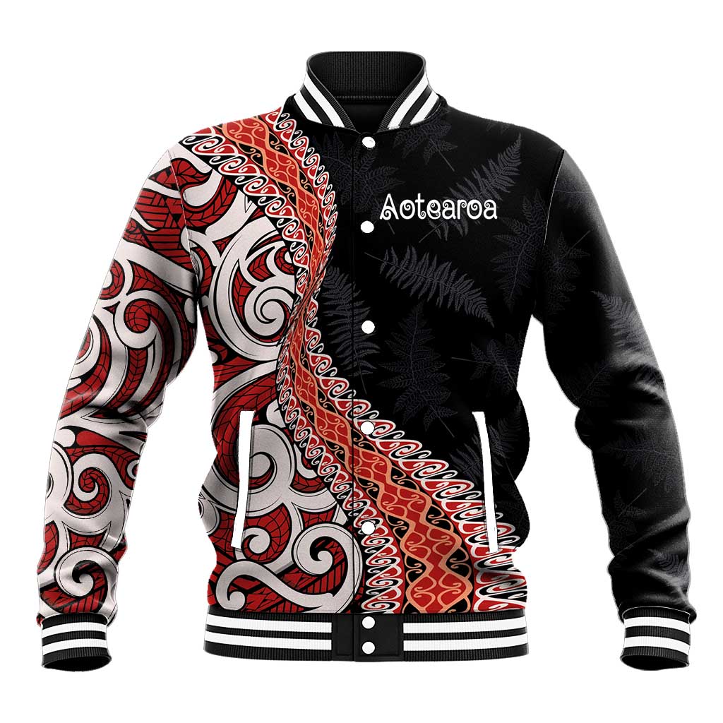 Aotearoa Maori Stylized Koru - Silver Ferns Baseball Jacket LT03 Unisex Red - Polynesian Pride