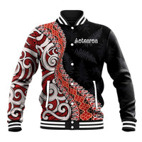 Aotearoa Maori Stylized Koru - Silver Ferns Baseball Jacket LT03 Unisex Red - Polynesian Pride