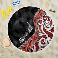 Aotearoa Maori Stylized Koru - Silver Ferns Beach Blanket LT03 One Size 150cm Red - Polynesian Pride
