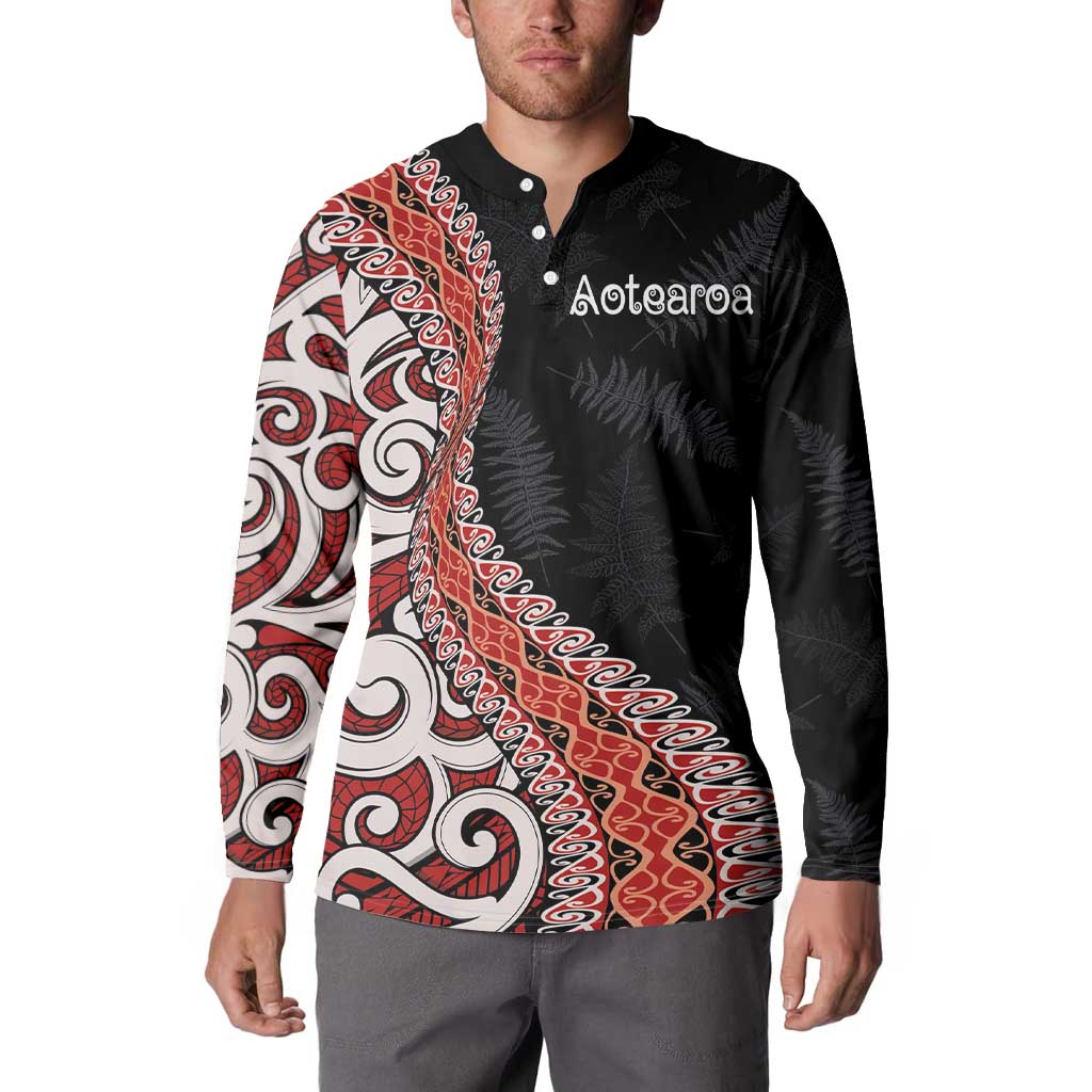 Aotearoa Maori Stylized Koru - Silver Ferns Button Sweatshirt LT03 - Polynesian Pride