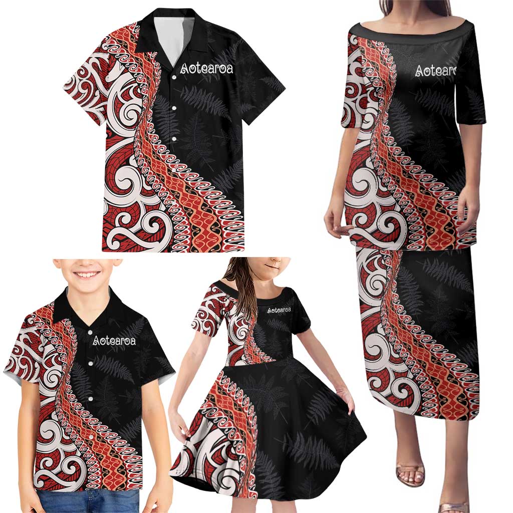 Aotearoa Maori Stylized Koru - Silver Ferns Family Matching Puletasi and Hawaiian Shirt