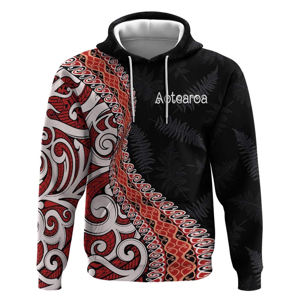 Aotearoa Maori Stylized Koru - Silver Ferns Hoodie LT03 Pullover Hoodie Red - Polynesian Pride