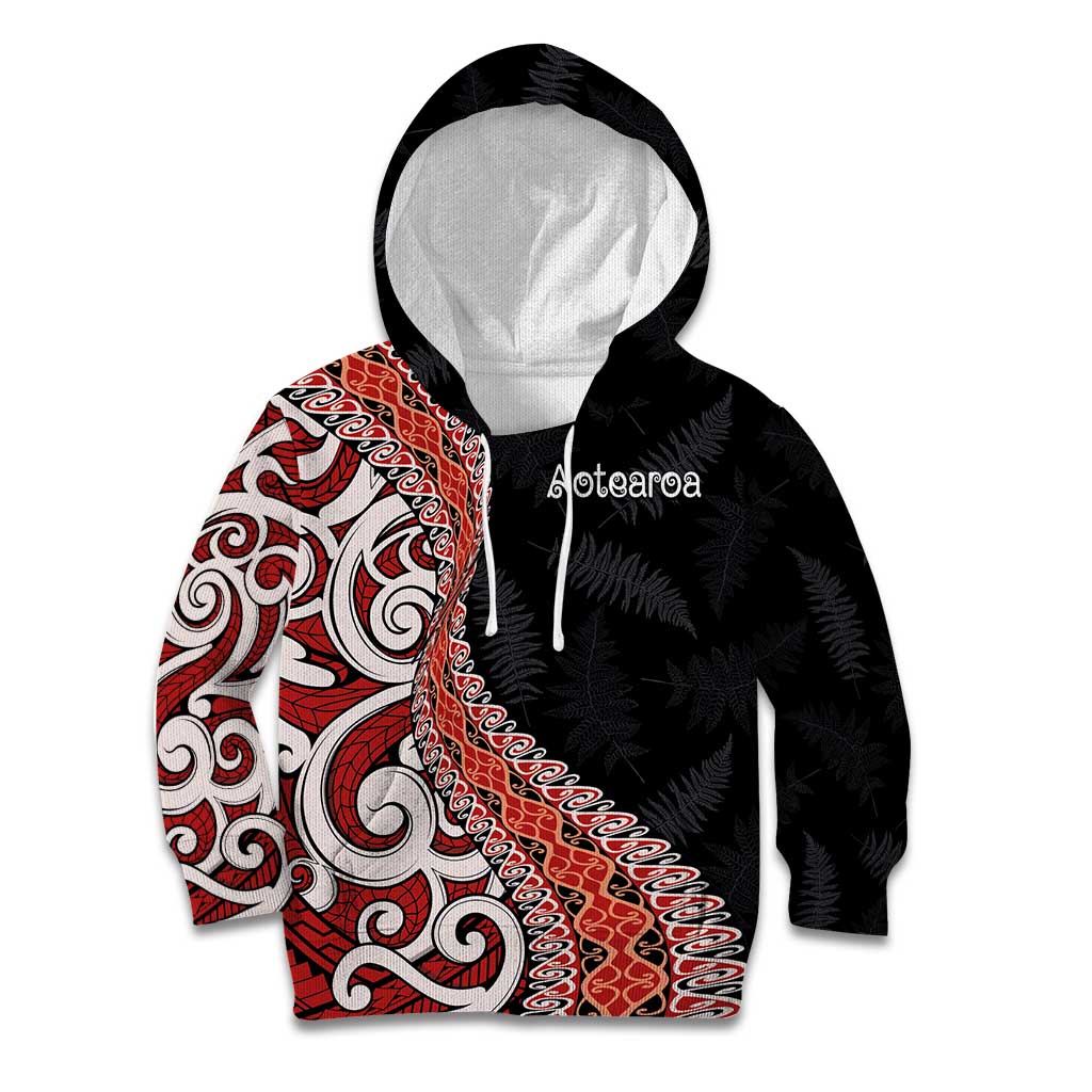 Aotearoa Maori Stylized Koru - Silver Ferns Kid Hoodie LT03 Hoodie Red - Polynesian Pride