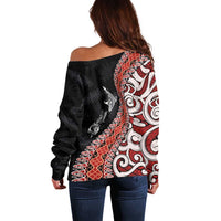 Aotearoa Maori Stylized Koru - Silver Ferns Off Shoulder Sweater LT03 - Polynesian Pride