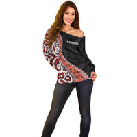 Aotearoa Maori Stylized Koru - Silver Ferns Off Shoulder Sweater LT03 - Polynesian Pride