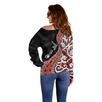 Aotearoa Maori Stylized Koru - Silver Ferns Off Shoulder Sweater LT03 - Polynesian Pride