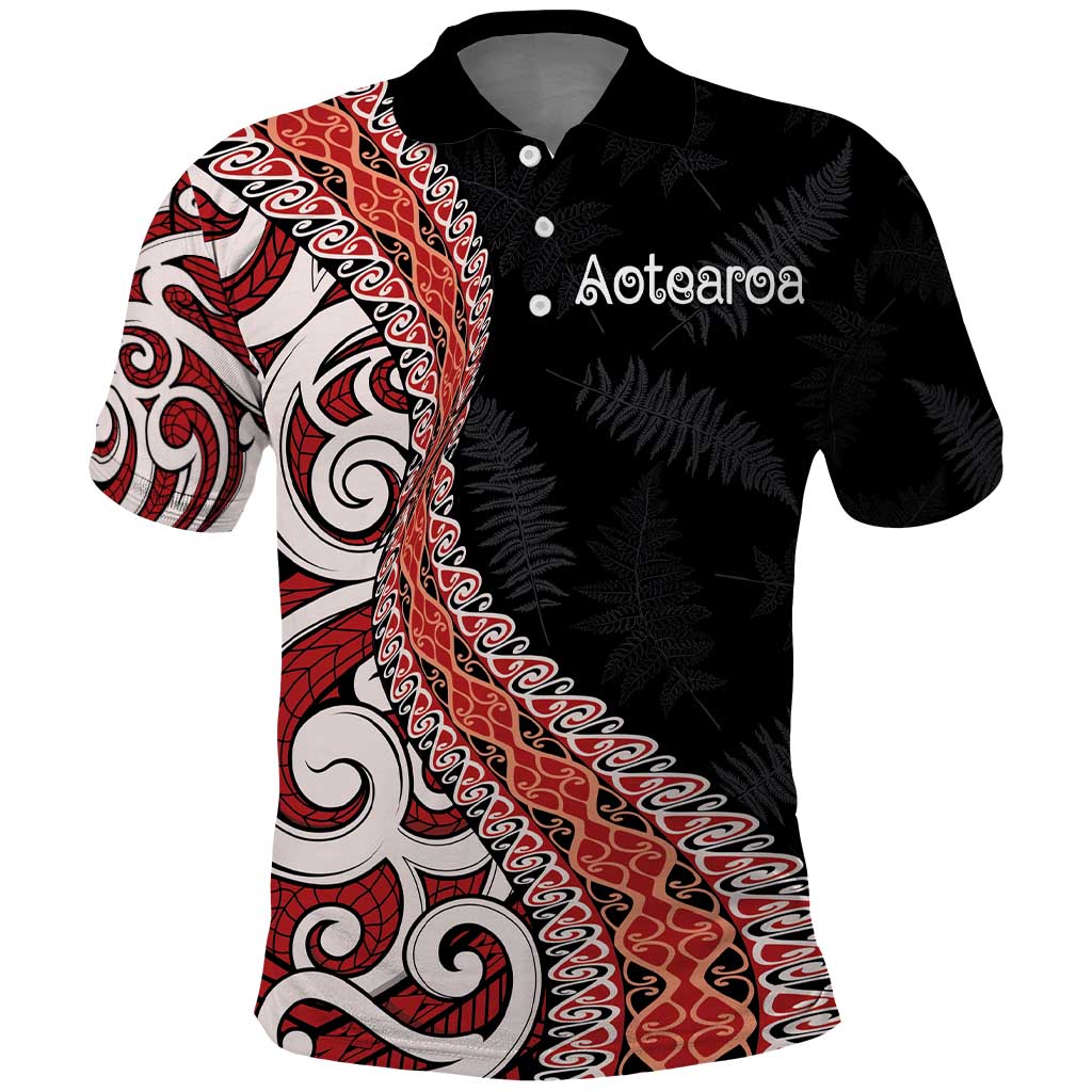 Aotearoa Maori Stylized Koru - Silver Ferns Polo Shirt LT03 Red - Polynesian Pride