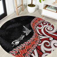 Aotearoa Maori Stylized Koru - Silver Ferns Round Carpet LT03 Red - Polynesian Pride