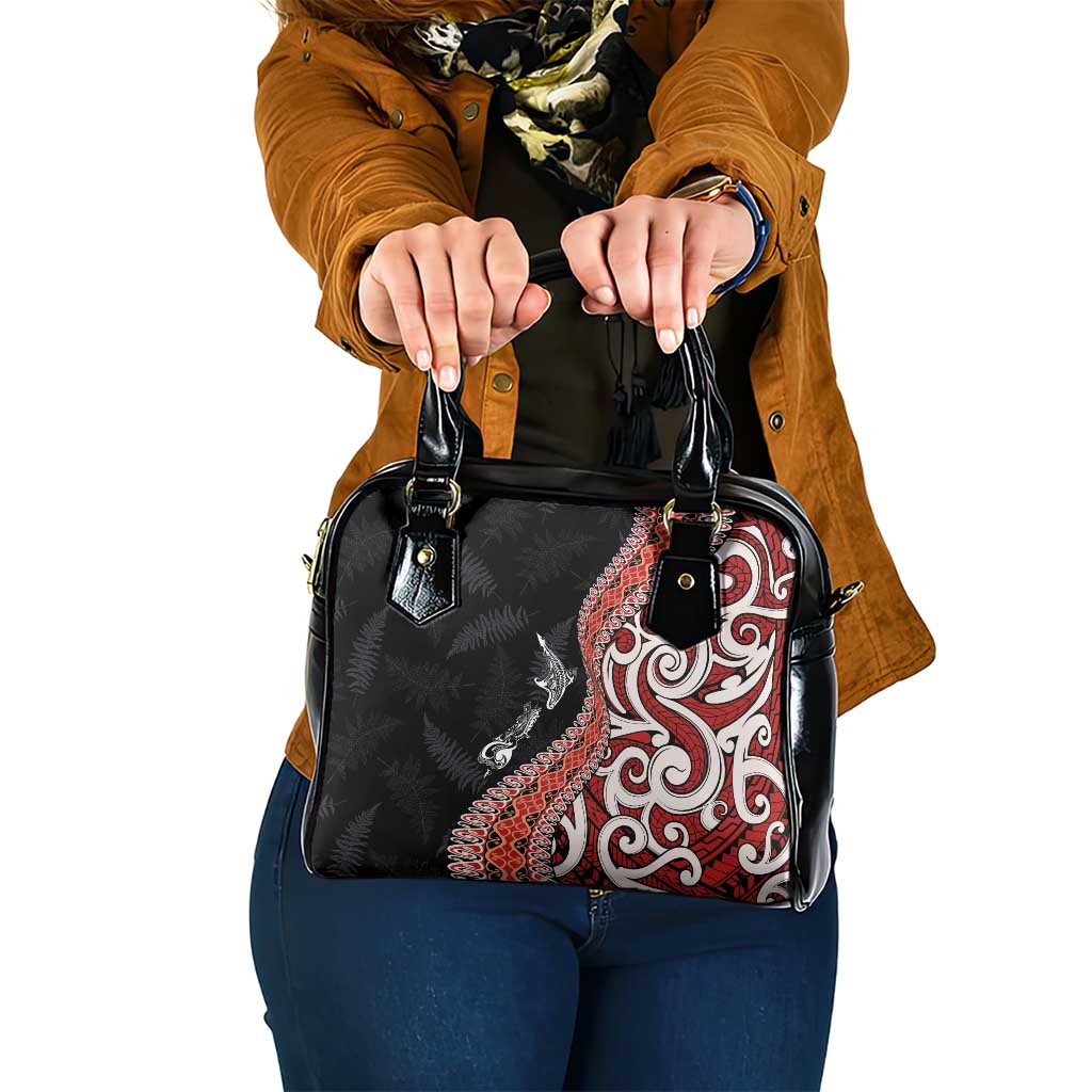 Aotearoa Maori Stylized Koru - Silver Ferns Shoulder Handbag LT03 One Size Red - Polynesian Pride