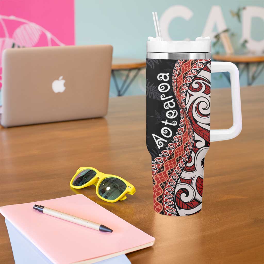 Aotearoa Maori Stylized Koru - Silver Ferns Tumbler With Handle LT03 - Polynesian Pride
