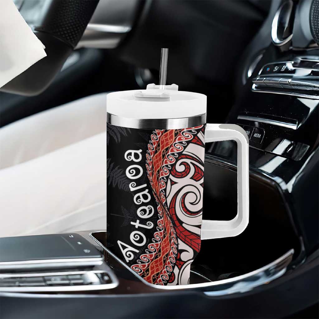 Aotearoa Maori Stylized Koru - Silver Ferns Tumbler With Handle LT03 - Polynesian Pride