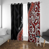 Aotearoa Maori Stylized Koru - Silver Ferns Window Curtain LT03 With Grommets Red - Polynesian Pride