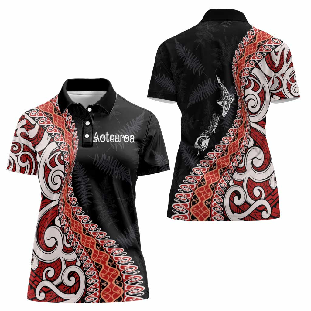Aotearoa Maori Stylized Koru - Silver Ferns Women Polo Shirt LT03 - Polynesian Pride