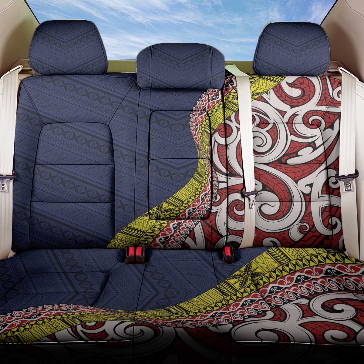 Aotearoa and Niue Back Car Seat Cover Hiapo Maori Stylized Koru LT03 One Size Blue - Polynesian Pride