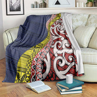Aotearoa and Niue Blanket Hiapo Maori Stylized Koru LT03 Blue - Polynesian Pride