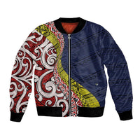 Aotearoa and Niue Bomber Jacket Hiapo Maori Stylized Koru LT03 Unisex Blue - Polynesian Pride