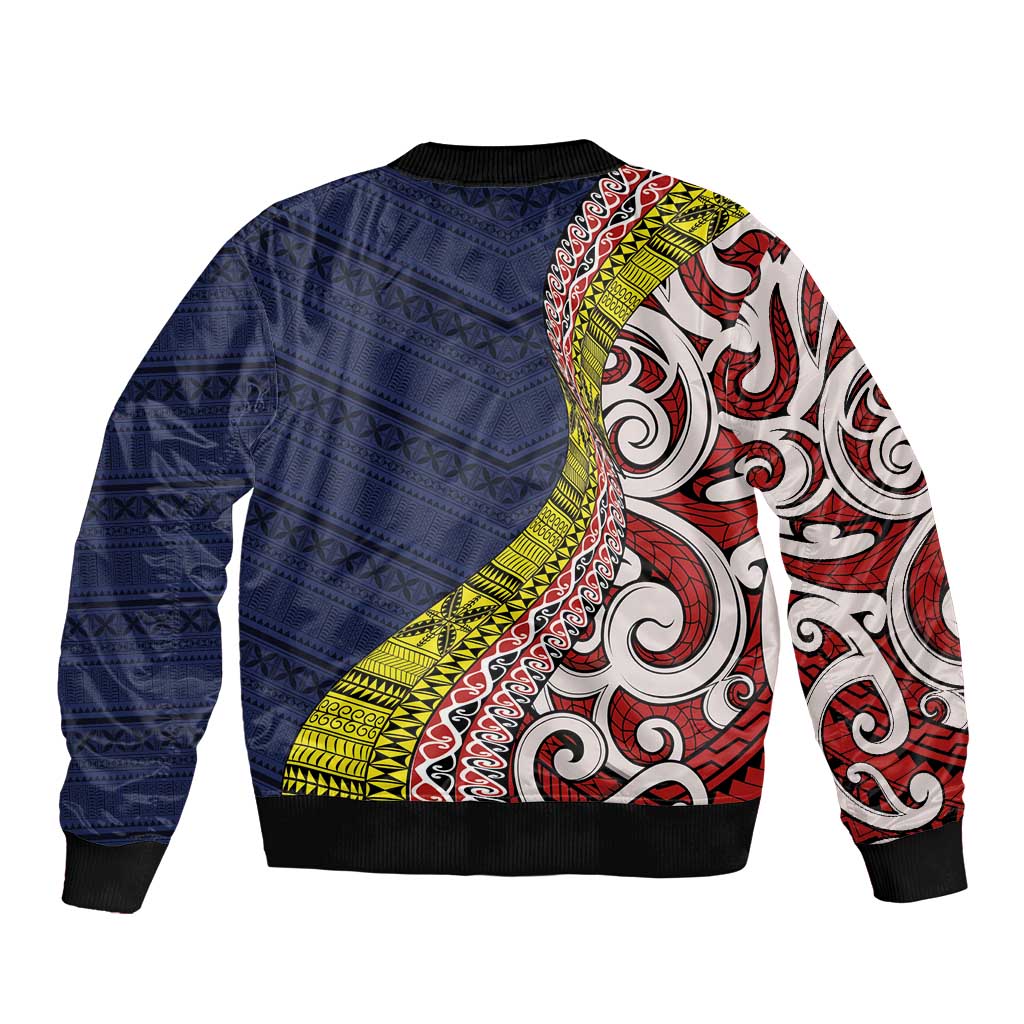 Aotearoa and Niue Bomber Jacket Hiapo Maori Stylized Koru LT03 - Polynesian Pride