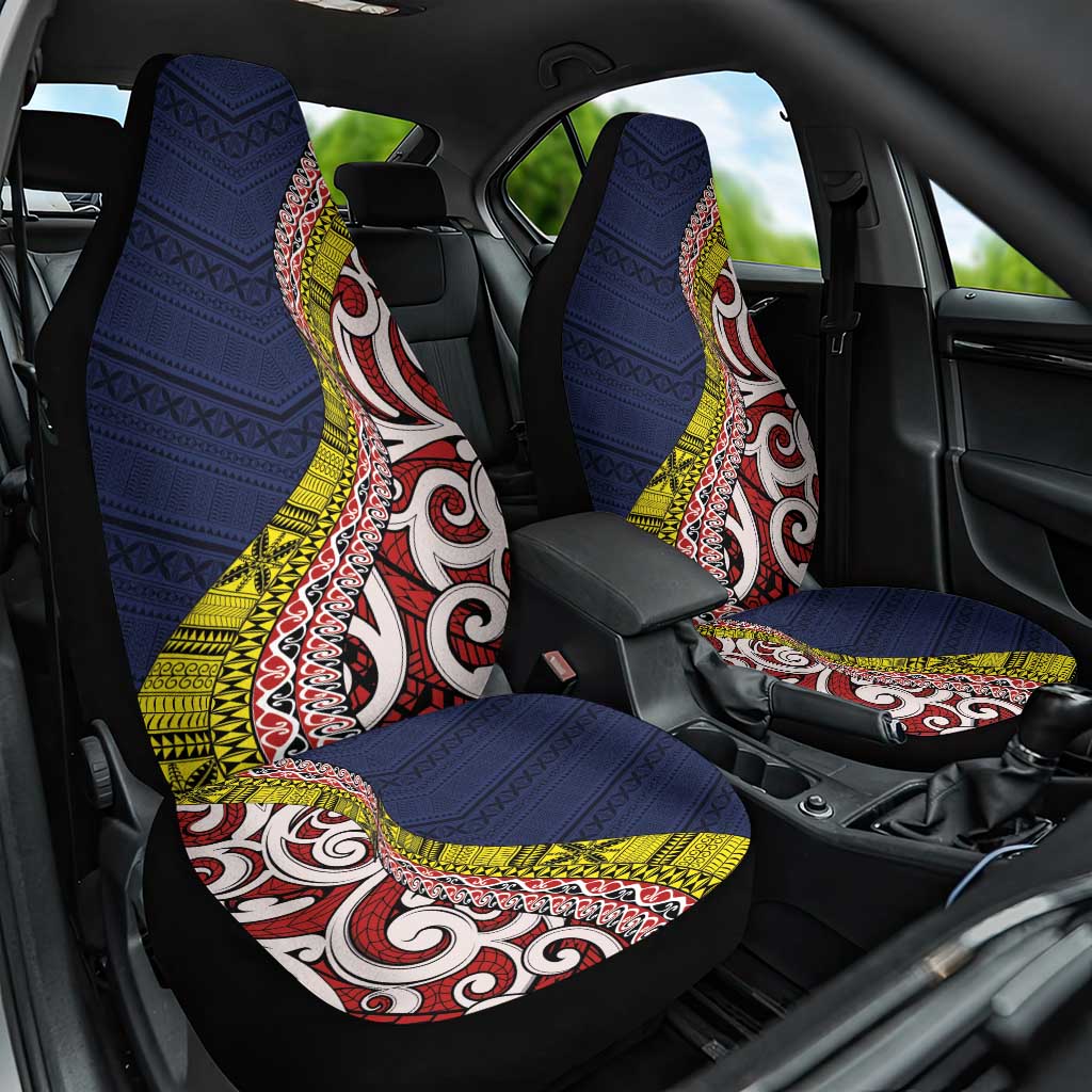 Aotearoa and Niue Car Seat Cover Hiapo Maori Stylized Koru LT03 One Size Blue - Polynesian Pride