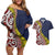 Aotearoa and Niue Couples Matching Off Shoulder Short Dress and Hawaiian Shirt Hiapo Maori Stylized Koru