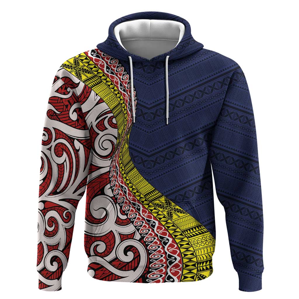 Aotearoa and Niue Hoodie Hiapo Maori Stylized Koru LT03 Pullover Hoodie Blue - Polynesian Pride