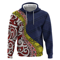 Aotearoa and Niue Hoodie Hiapo Maori Stylized Koru LT03 Pullover Hoodie Blue - Polynesian Pride