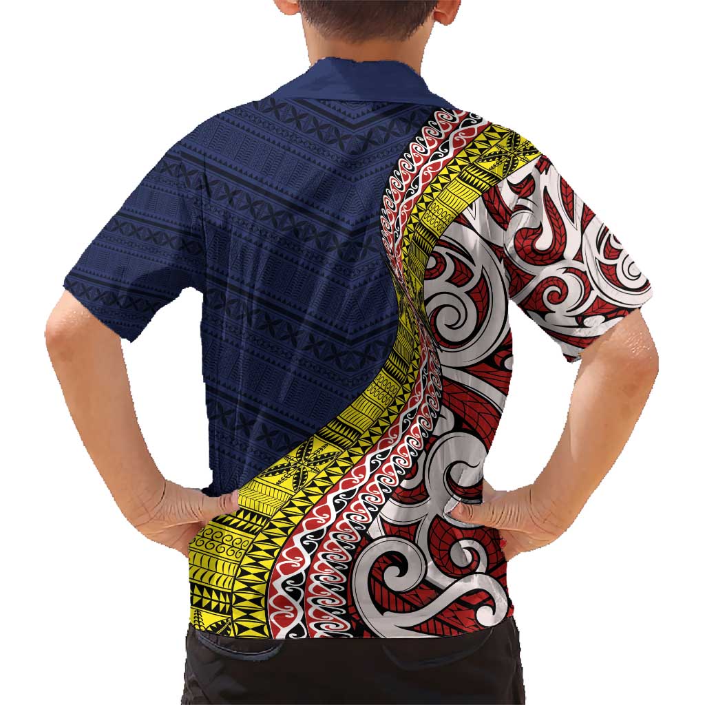 Aotearoa and Niue Kid Hawaiian Shirt Hiapo Maori Stylized Koru LT03 - Polynesian Pride