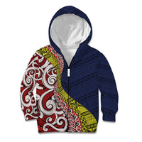 Aotearoa and Niue Kid Hoodie Hiapo Maori Stylized Koru LT03 Zip Hoodie Blue - Polynesian Pride