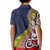 Aotearoa and Niue Kid Polo Shirt Hiapo Maori Stylized Koru LT03 - Polynesian Pride