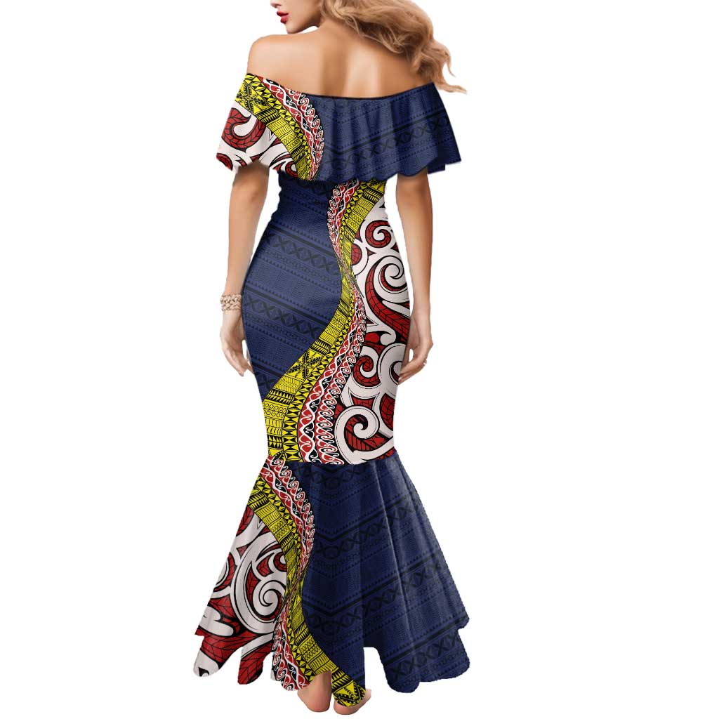 Aotearoa and Niue Mermaid Dress Hiapo Maori Stylized Koru LT03 - Polynesian Pride